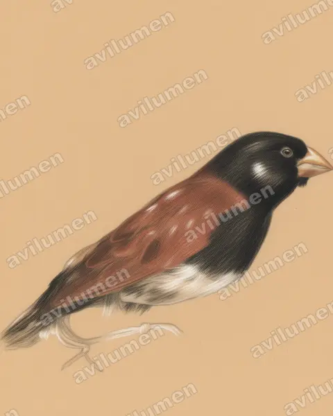 Ilustración en Lápiz de color: Lonchura teerinki (Capuchino pechinegro)