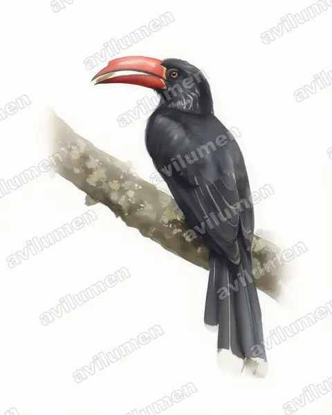 Illustration im Stil Aquarell: Kronentoko (Lophoceros alboterminatus)