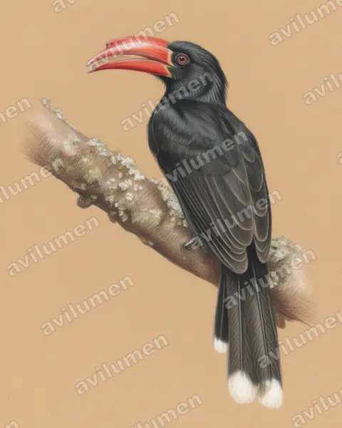 Illustration im Stil Buntstift: Kronentoko (Lophoceros alboterminatus)