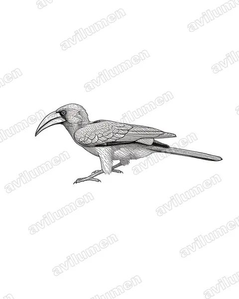 Bradfield's hornbill(Lophoceros bradfieldi)的钢笔墨线插画