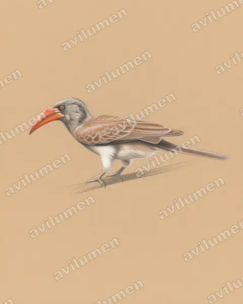 Bradfield's hornbill(Lophoceros bradfieldi)的彩色铅笔插画