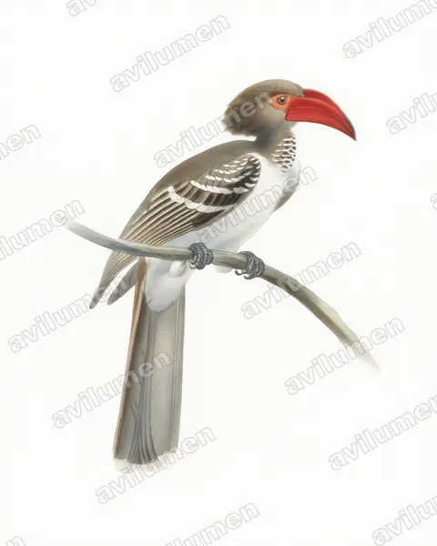 Ilustración en Acuarela: Lophoceros camurus (Toco pardo)