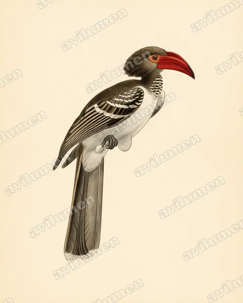 Ilustración en Lámina antigua: Lophoceros camurus (Toco pardo)