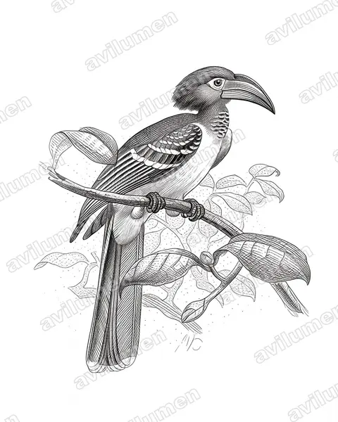 Ilustración en Tinta: Lophoceros camurus (Toco pardo)