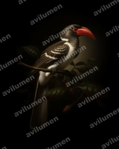 Ilustración en Óleo: Lophoceros camurus (Toco pardo)