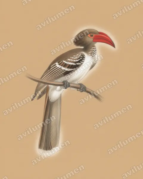 Ilustración en Lápiz de color: Lophoceros camurus (Toco pardo)