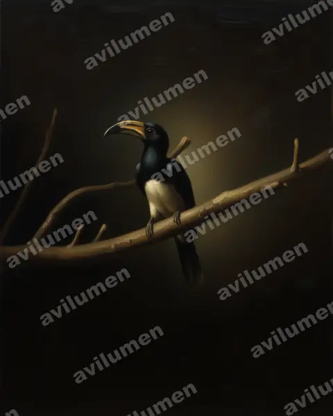 Oil illustration: Lophoceros fasciatus (African Pied Hornbill)