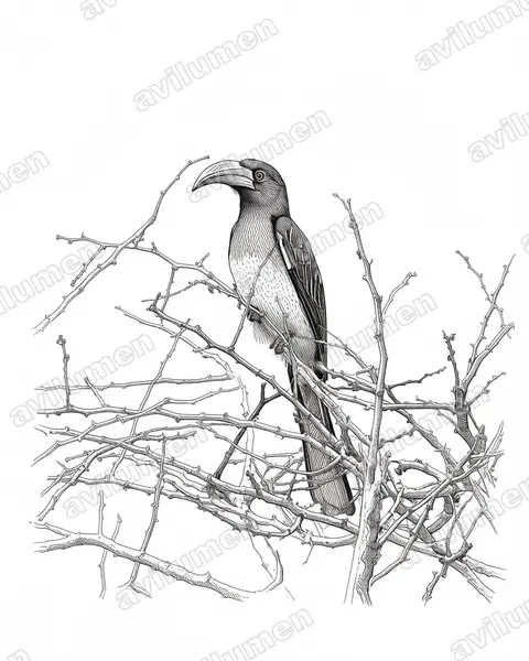 Ilustración en Tinta: Lophoceros hemprichii (Toco abisinio​)