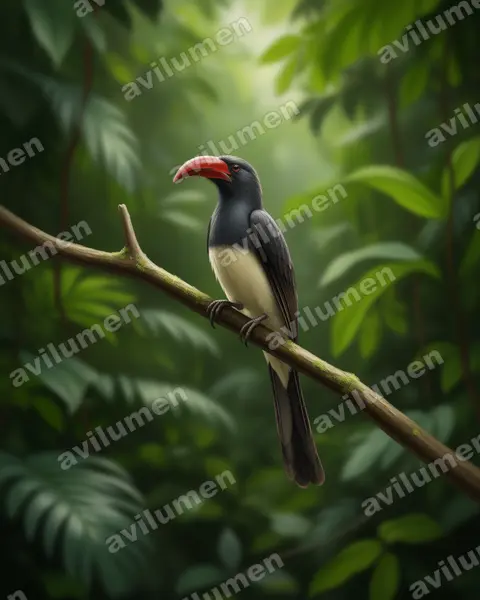 Ilustración en Realista: Lophoceros hemprichii (Toco abisinio​)
