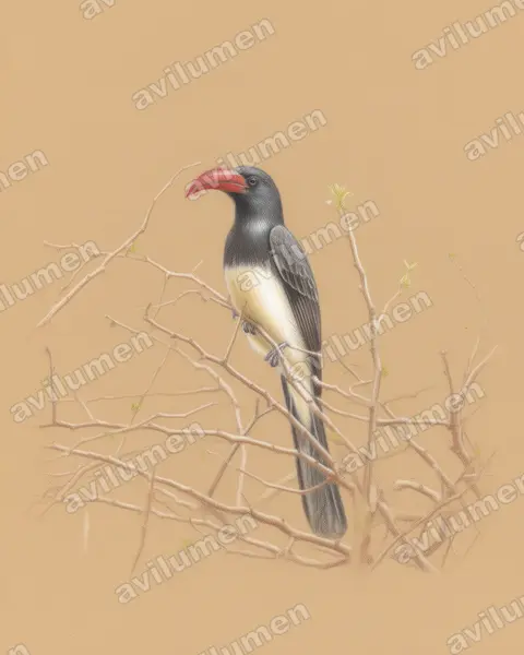 Ilustración en Lápiz de color: Lophoceros hemprichii (Toco abisinio​)
