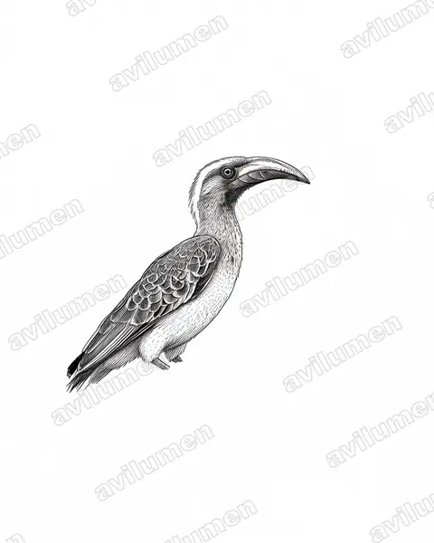 Ink illustration: Lophoceros nasutus (African Grey Hornbill)