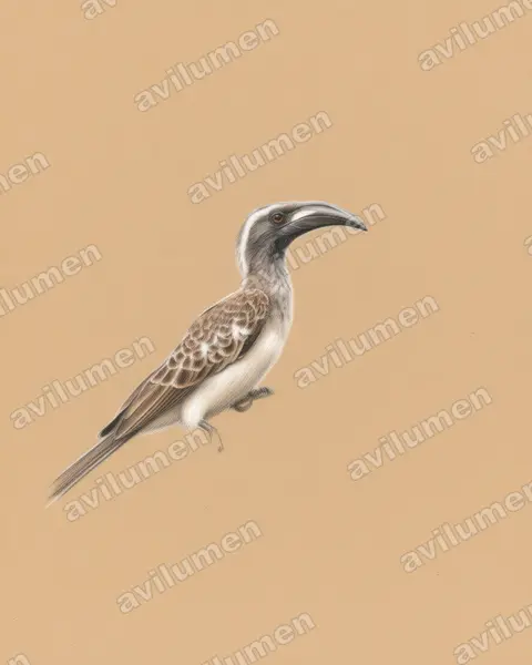 Colored pencil illustration: Lophoceros nasutus (African Grey Hornbill)