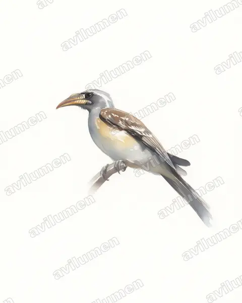 Ilustración en Acuarela: Lophoceros pallidirostris (Toco piquiclaro)