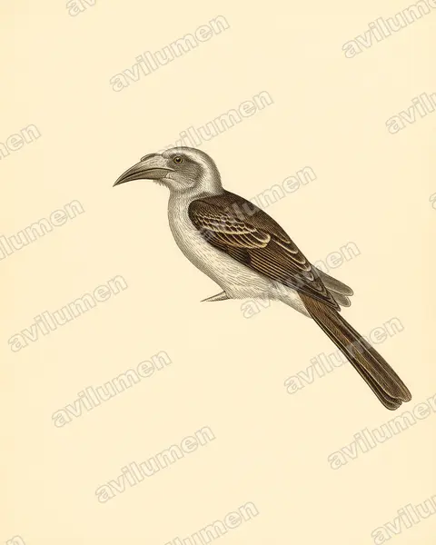 Ilustración en Lámina antigua: Lophoceros pallidirostris (Toco piquiclaro)