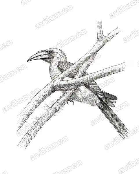 Ilustración en Tinta: Lophoceros pallidirostris (Toco piquiclaro)