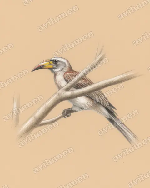 Ilustración en Lápiz de color: Lophoceros pallidirostris (Toco piquiclaro)