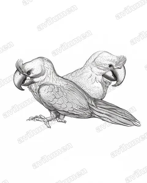 Ilustración en Tinta: Lophopsittacus mauritianus (Loro de pico ancho)