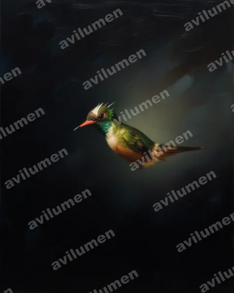 Illustration im Stil Öl: Weißschopfelfe (Lophornis adorabilis)