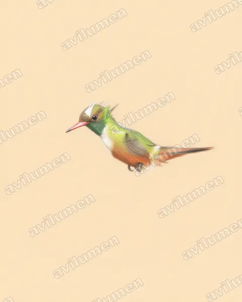Illustration im Stil Buntstift: Weißschopfelfe (Lophornis adorabilis)