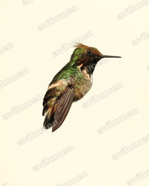 Ilustración en Lámina antigua: Lophornis brachylophus (Coqueta de Guerrero​)