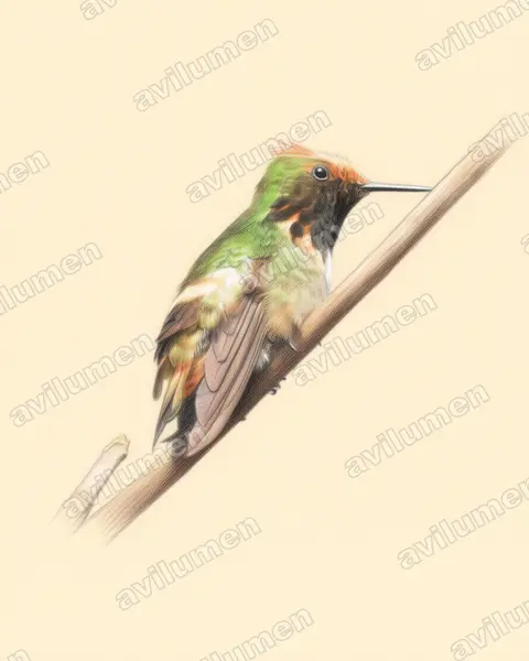 Ilustración en Lápiz de color: Lophornis brachylophus (Coqueta de Guerrero​)