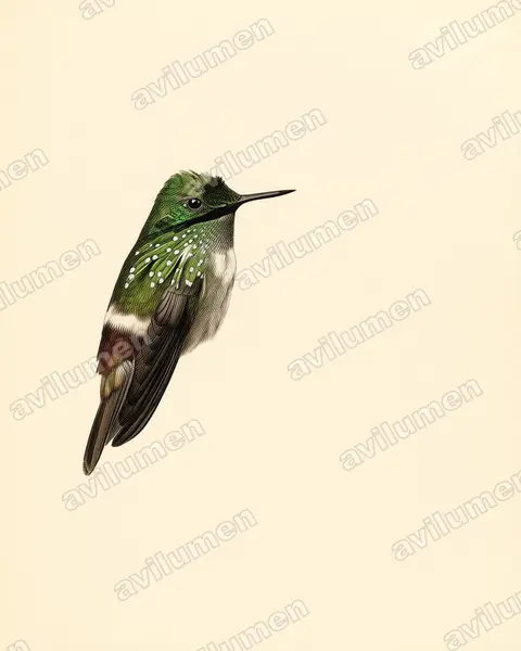 Ilustración en Lámina antigua: Lophornis chalybeus (Coqueta verde​)