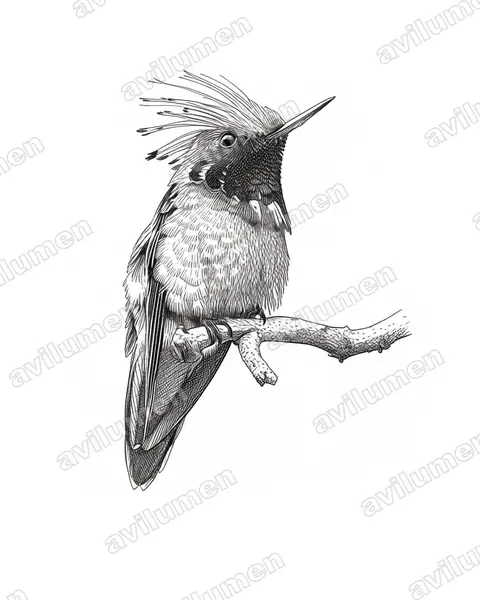 Ilustración en Tinta: Lophornis delattrei (Coqueta crestirrufa)