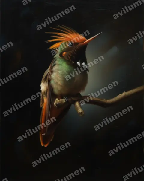 Ilustración en Óleo: Lophornis delattrei (Coqueta crestirrufa)