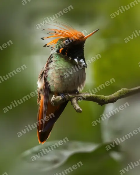 Ilustración en Realista: Lophornis delattrei (Coqueta crestirrufa)
