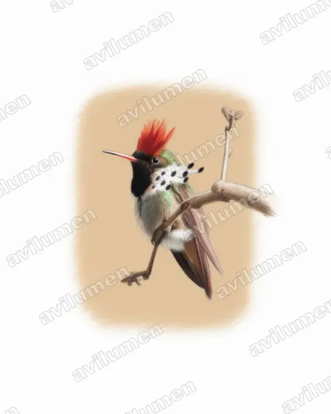 Illustration Crayon de couleur : Lophornis gouldii (Coquette de Gould)