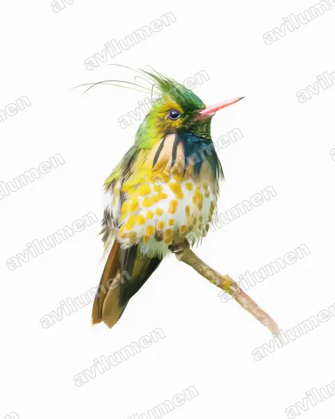Illustration im Stil Aquarell: Schwarzschopfelfe (Lophornis helenae)