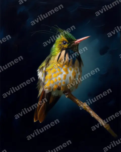 Illustration im Stil Öl: Schwarzschopfelfe (Lophornis helenae)