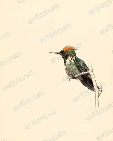 Ilustración en Lámina antigua: Lophornis magnificus (Coqueta magnífica)