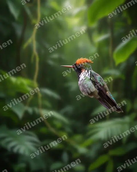 Ilustración en Realista: Lophornis magnificus (Coqueta magnífica)