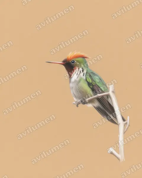 Ilustración en Lápiz de color: Lophornis magnificus (Coqueta magnífica)