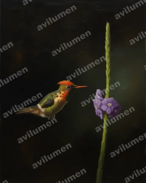Oil illustration: Lophornis ornatus (Tufted coquette)