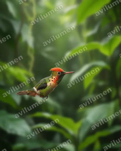 Realistic illustration: Lophornis ornatus (Tufted coquette)