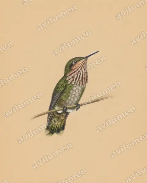 Illustration Crayon de couleur : Lophornis pavoninus (Coquette paon)