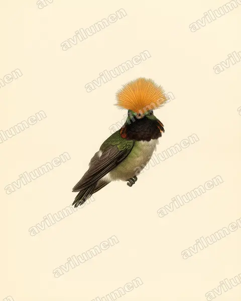 斑冠蜂鸟(Lophornis stictolophus)的古典图版插画