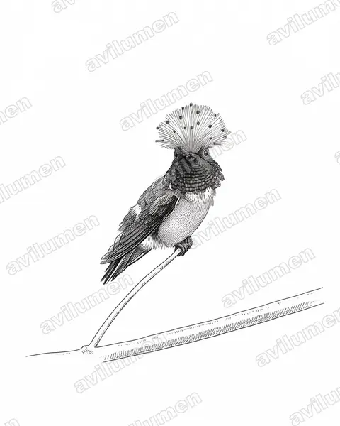 斑冠蜂鸟(Lophornis stictolophus)的钢笔墨线插画