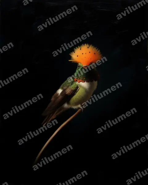 斑冠蜂鸟(Lophornis stictolophus)的油画插画