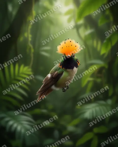 斑冠蜂鸟(Lophornis stictolophus)的写实插画