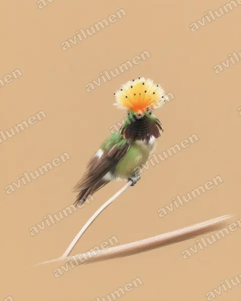 斑冠蜂鸟(Lophornis stictolophus)的彩色铅笔插画