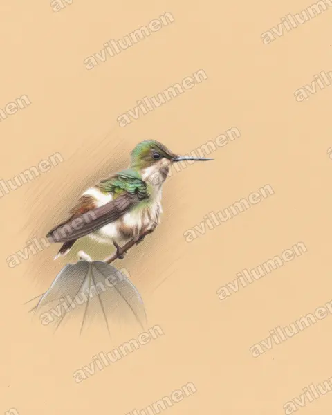 Illustration Crayon de couleur : Lophornis verreauxii (Coquette de Verreaux)
