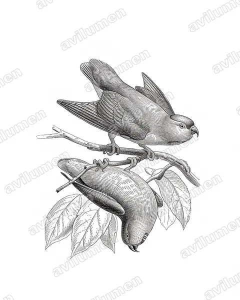 Ink illustration: Loriculus amabilis (Moluccan Hanging Parrot)