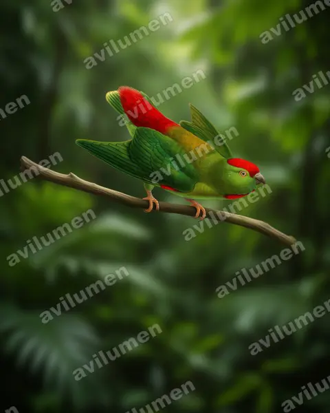 Realistic illustration: Loriculus amabilis (Moluccan Hanging Parrot)
