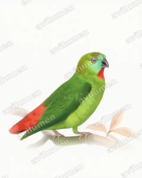 Orange-fronted Hanging Parrot（Loriculus aurantiifrons）的水彩插画