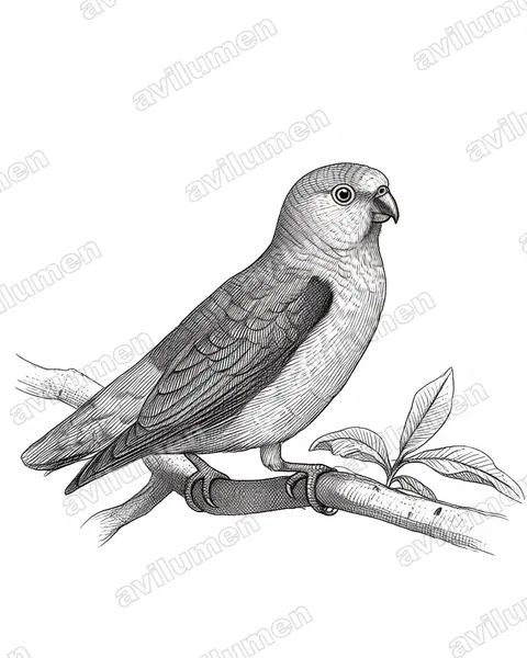 Orange-fronted Hanging Parrot（Loriculus aurantiifrons）的钢笔墨线插画
