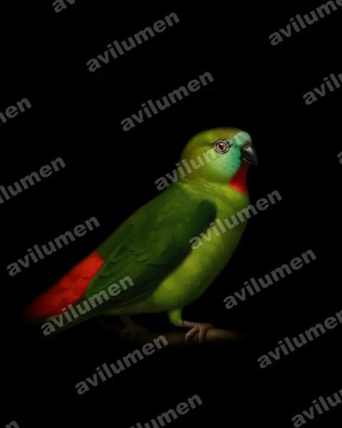 Orange-fronted Hanging Parrot（Loriculus aurantiifrons）的油画插画