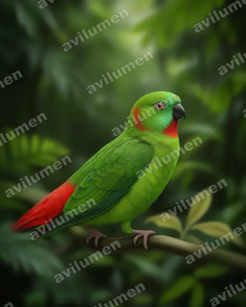 Orange-fronted Hanging Parrot（Loriculus aurantiifrons）的写实插画